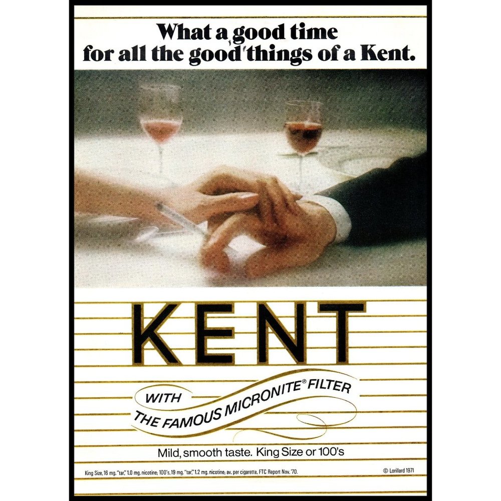 1971 Kent Cigarettes Vintage Print Ad Date Holding Hands Wine Romance Wall Art